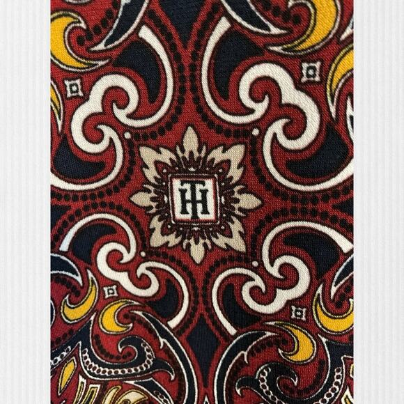 Tommy Hilfiger Shirt Women SZ M Blue Red Tile Medallion Twist V Neck Sleeveless - Picture 8 of 12